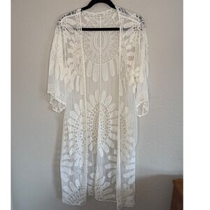 Rebellion‎ Again Large White Floral Lace Duster Kimono Boho Country Coquette